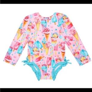 NWT Priscilla long sleeve ruffled rash guard swimsuit 3-6 months